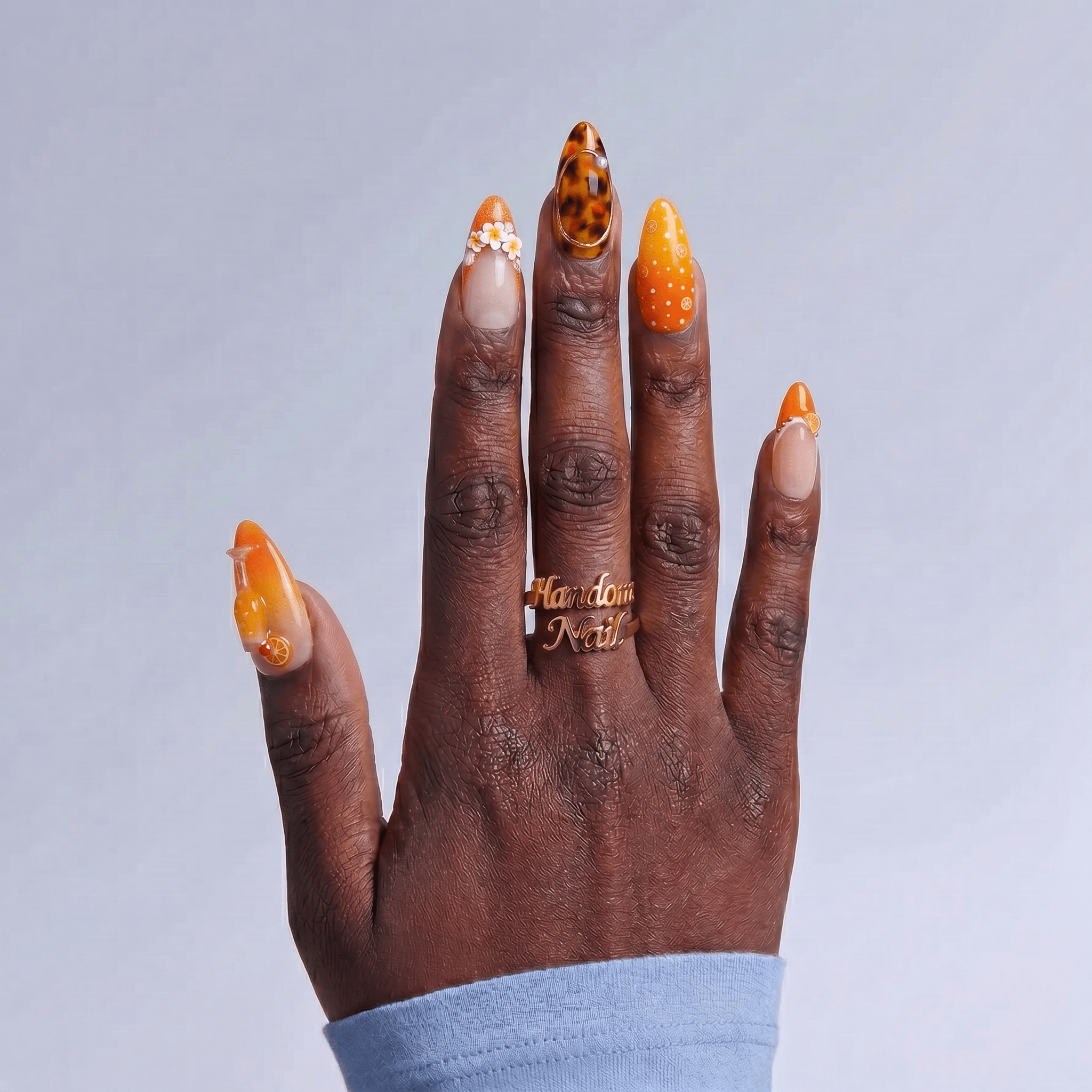 Mimosa french tip nail design – handmade press-on nails by Handora