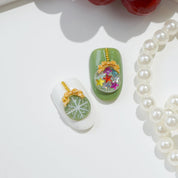 Mistletoe Magic crystal nail design – handmade press-on nails by Handora
