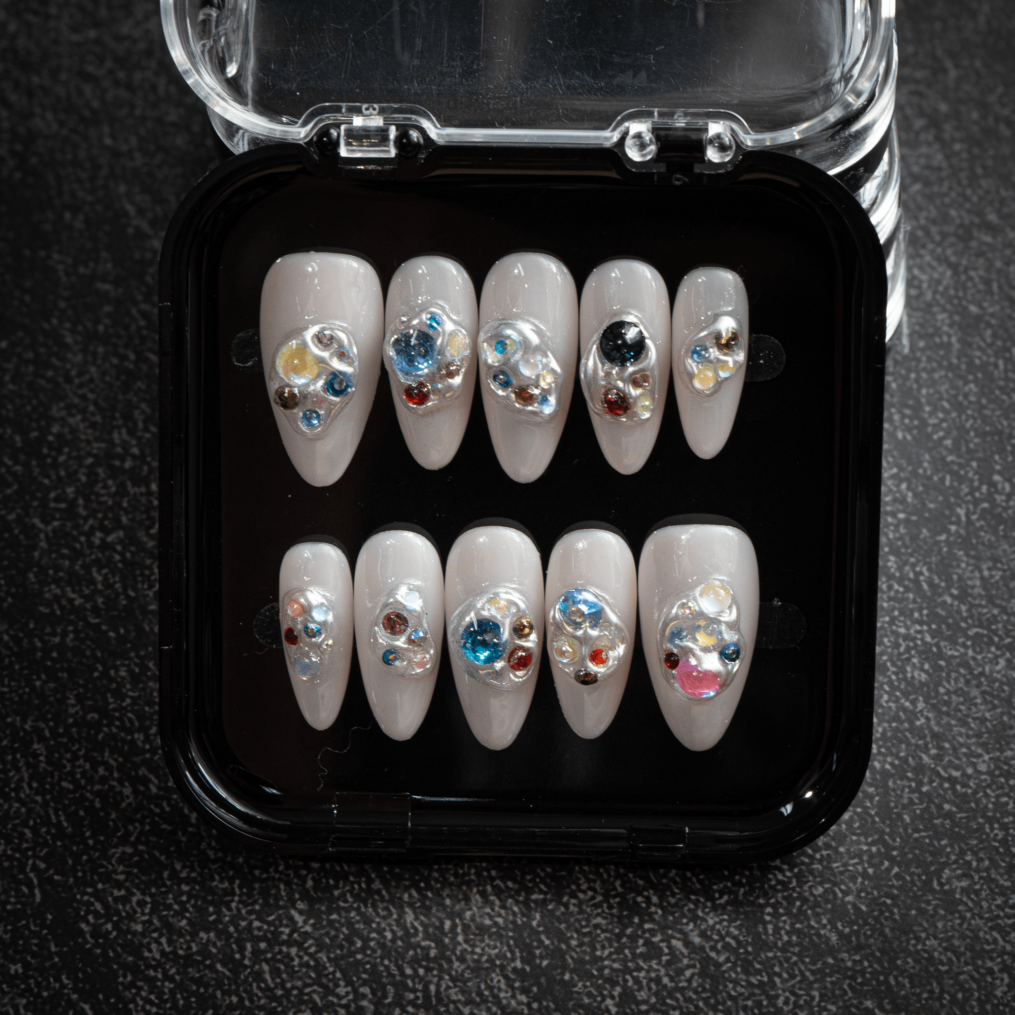 Molten Jewels crystal nail design – handmade press-on nails by Handora