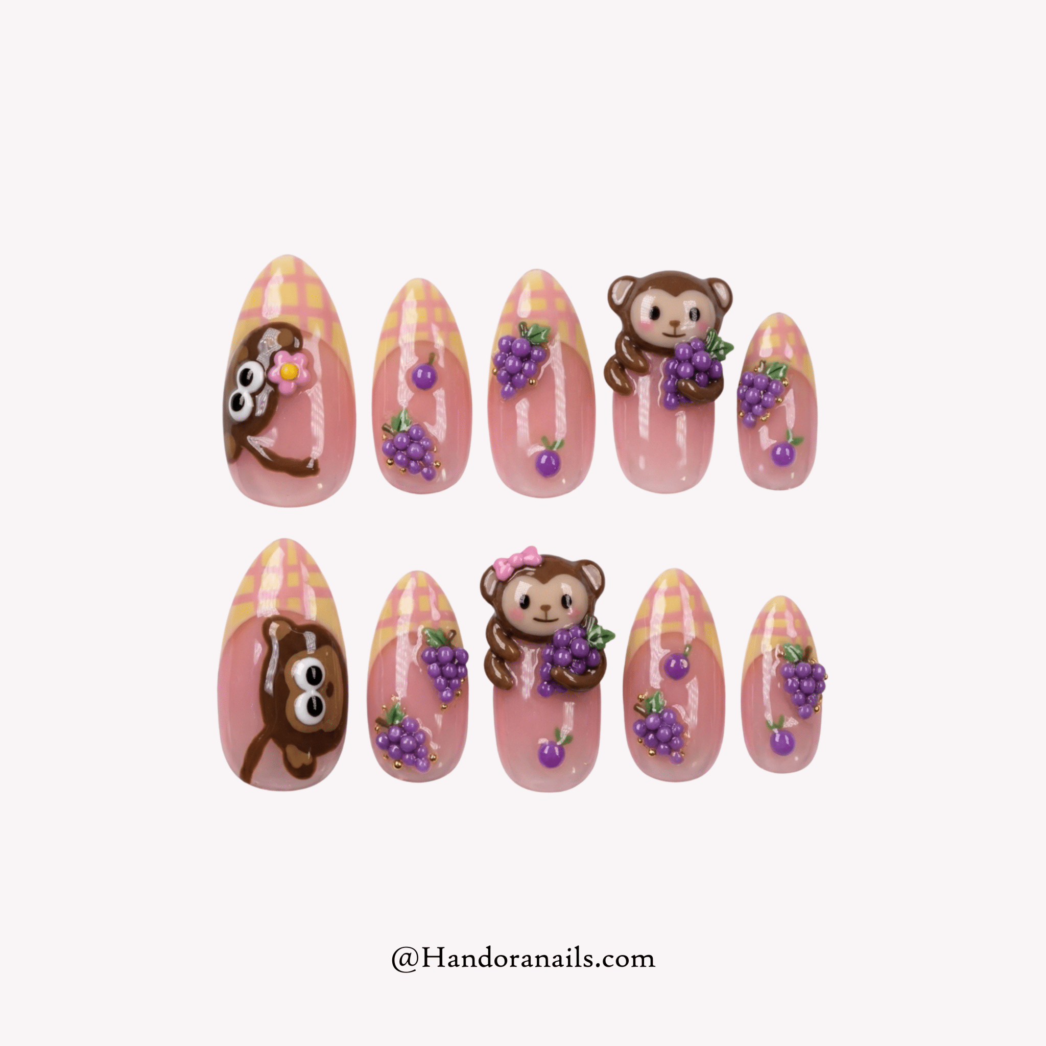 Monkey Grape kawaii press-on nails by Handora