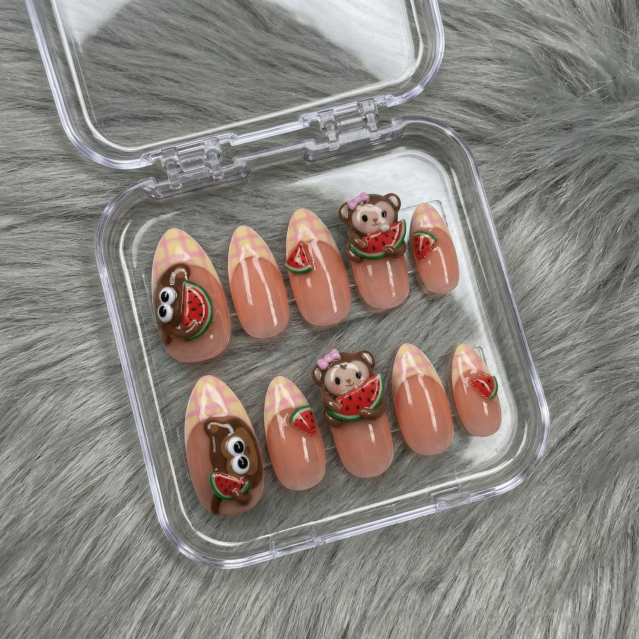 Monkey Melon press-on nails – design close-up by Handora
