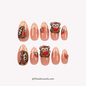 Monkey Melon kawaii press-on nails by Handora