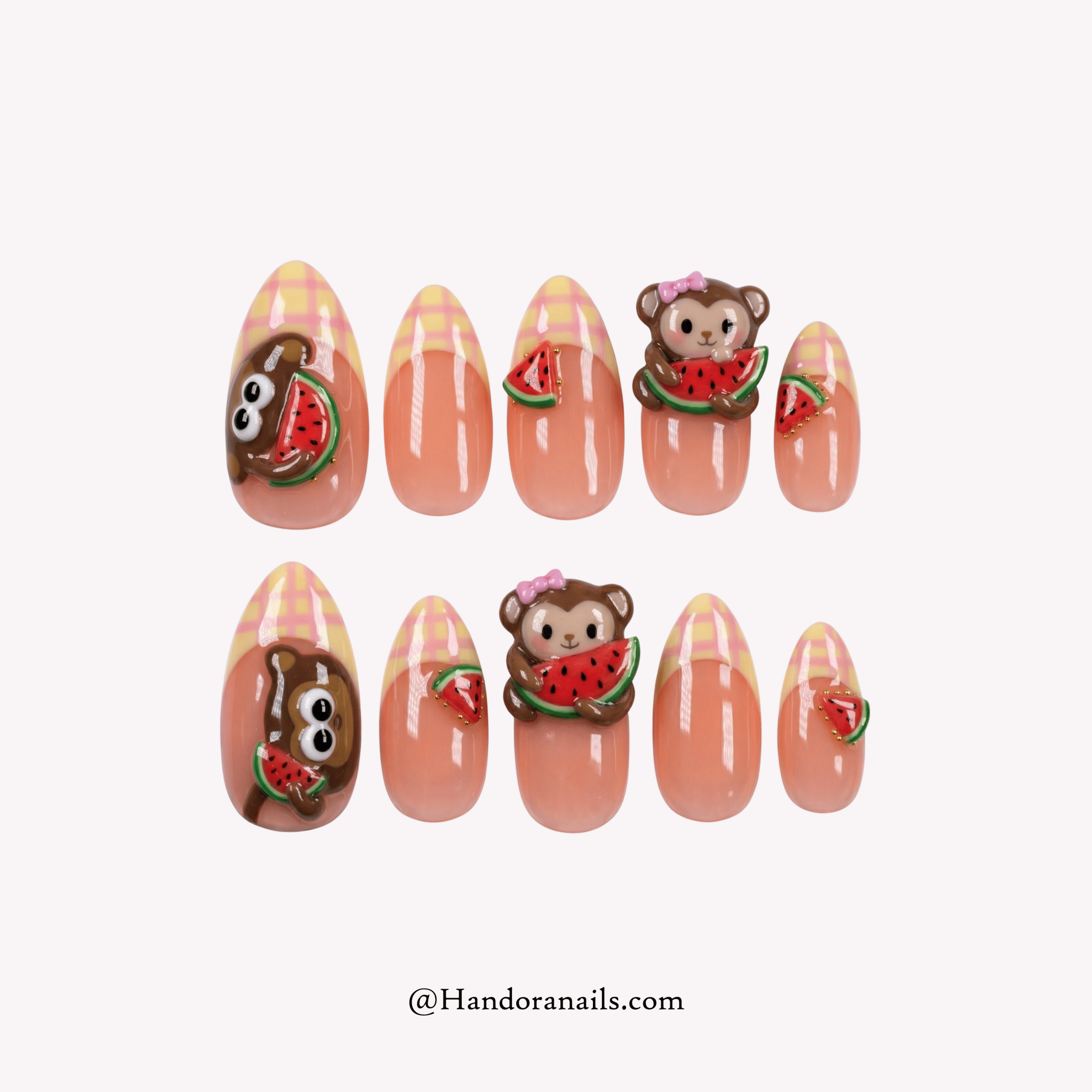 Monkey Melon kawaii press-on nails by Handora