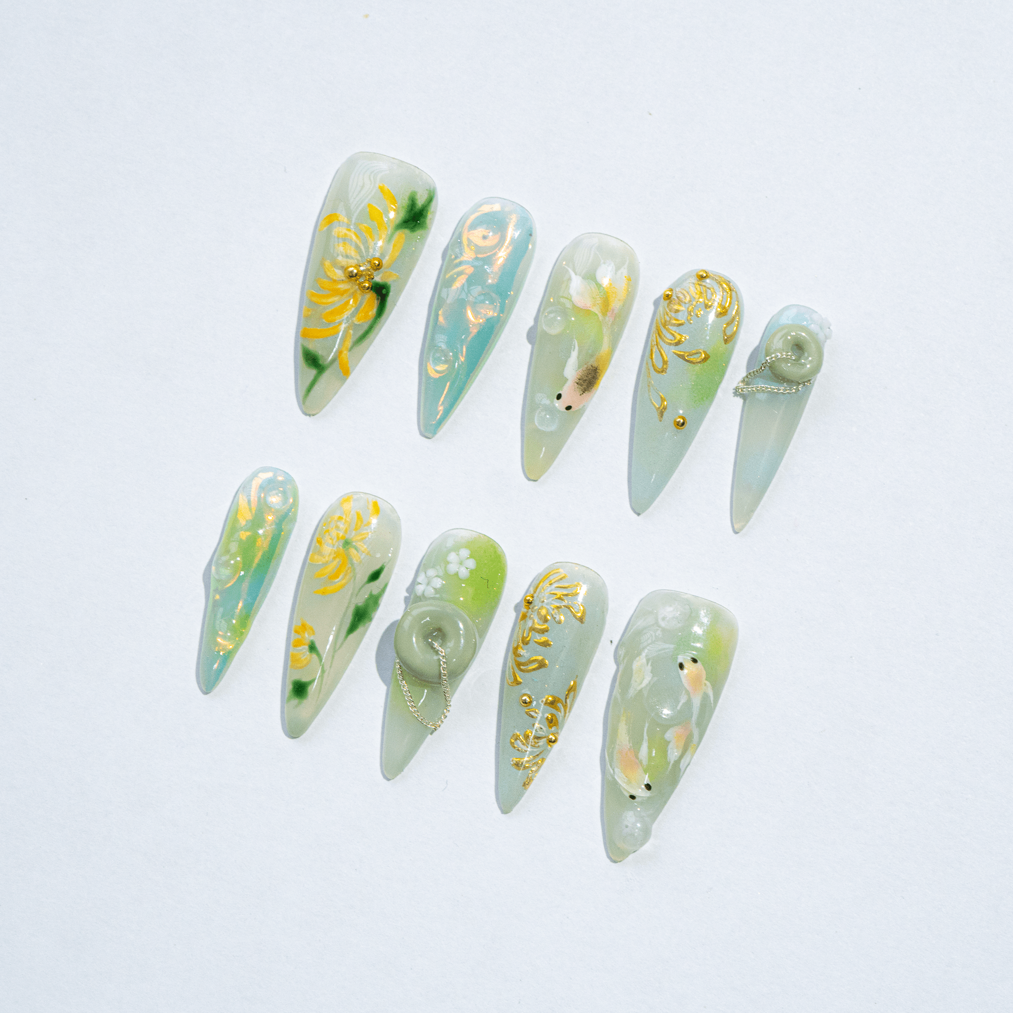 Mum Blossom 3d nail design – handmade press-on nails by Handora