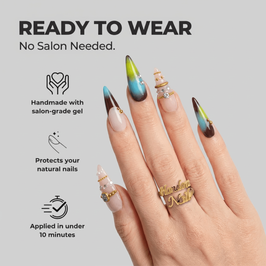 Mystic Aura press-on nails – hand-painted reusable gel set by Handora