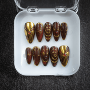 Mystic Galaxy almond press-on nails – design close-up by Handora