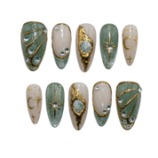 Mystic Green green almond autumn press-on nails by Handora
