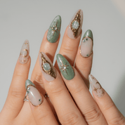 Mystic Green press-on nails – hand-painted reusable gel set by Handora