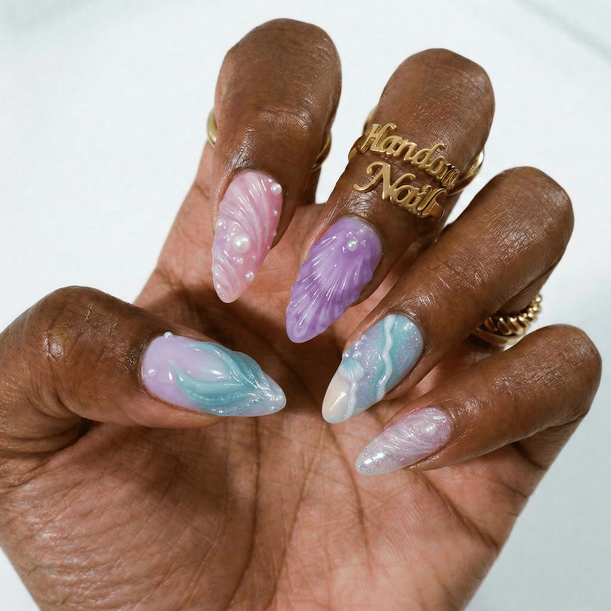 Mystic Mermaid press-on nails – hand-painted reusable gel set by Handora