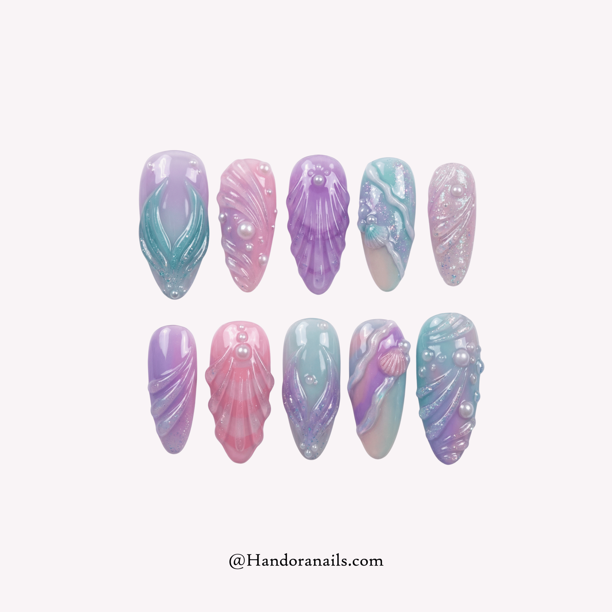 Mystic Mermaid green 3d press-on nails by Handora