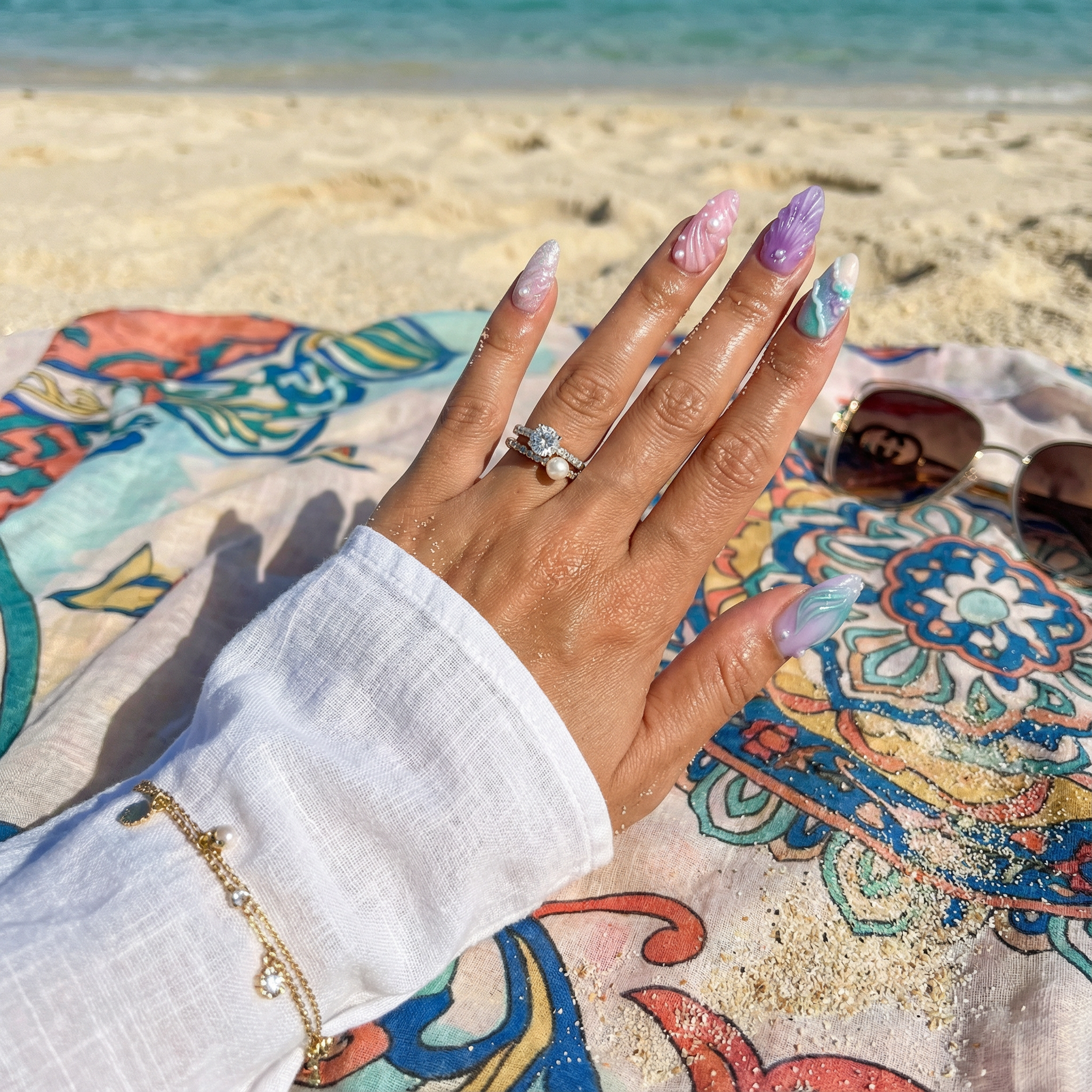 Mystic Mermaid 3d nail design – handmade press-on nails by Handora