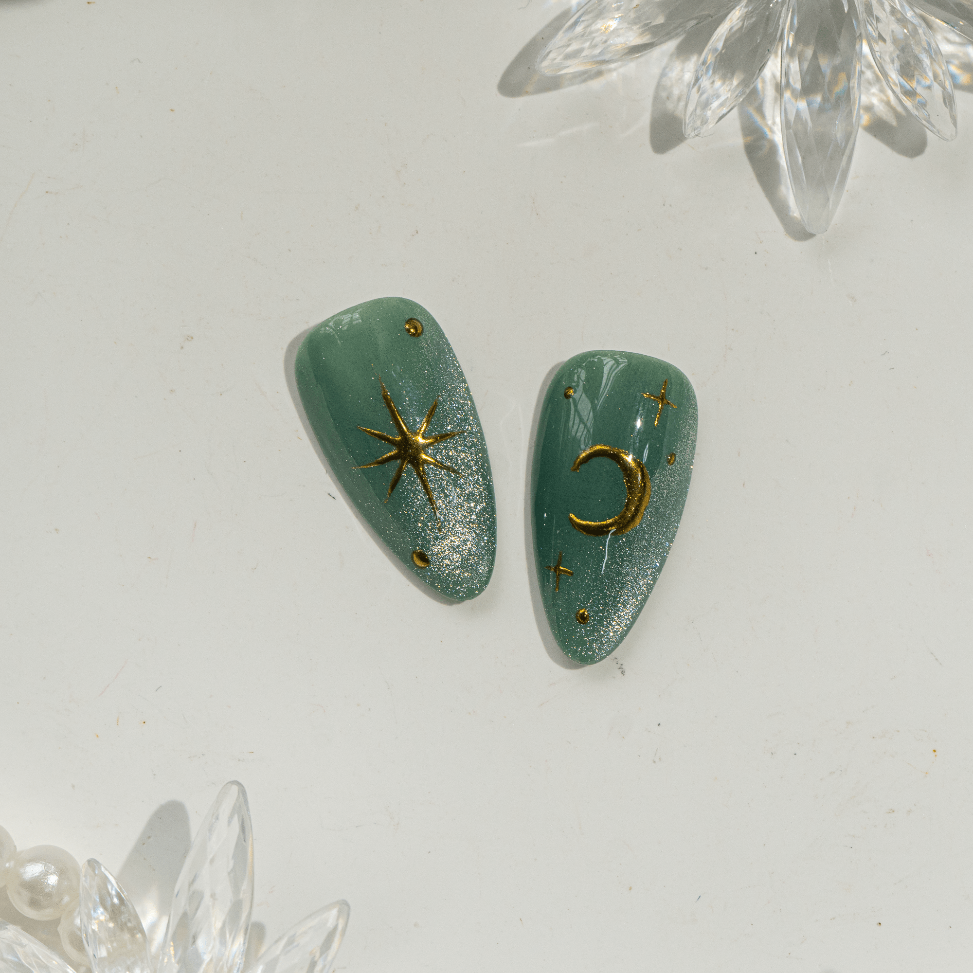 Mystic Sage Celestial press-on nails – design close-up by Handora