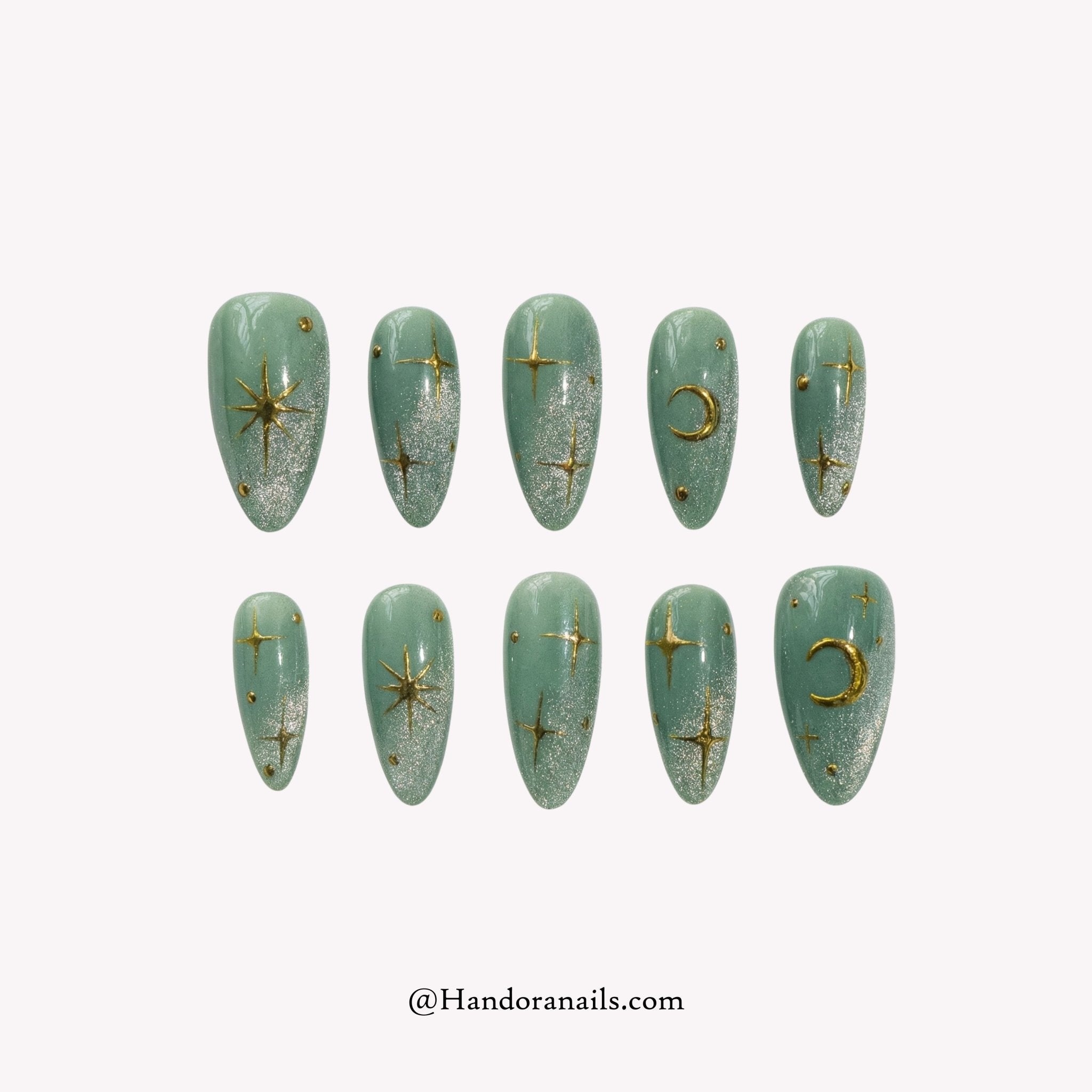 Mystic Sage Celestial green cat eye press-on nails by Handora