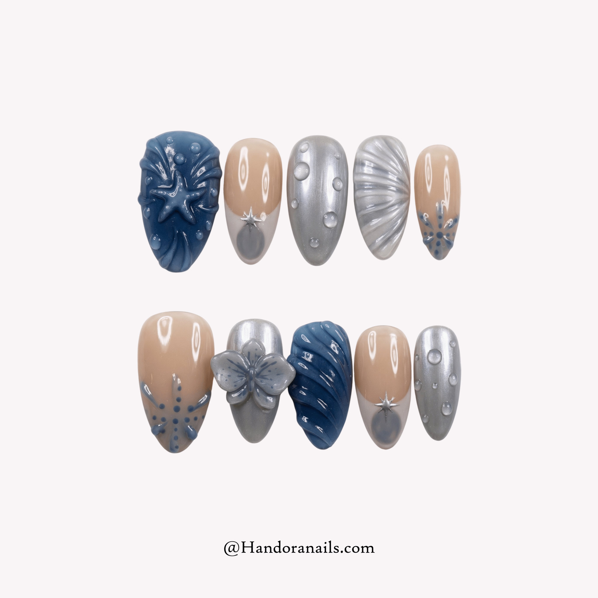 Mystic Siren green 3d press-on nails by Handora