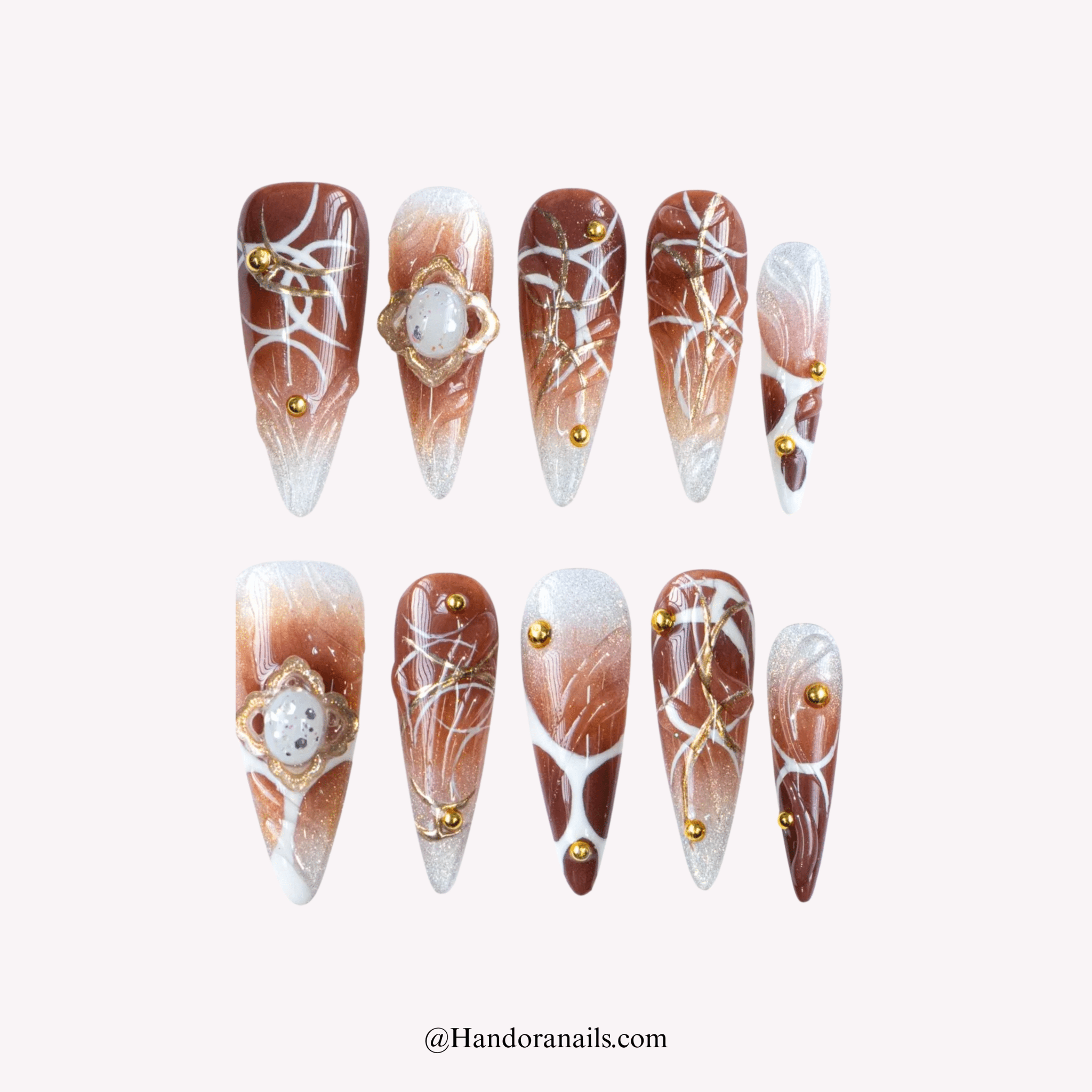Mystic Spiral green crystal press-on nails by Handora