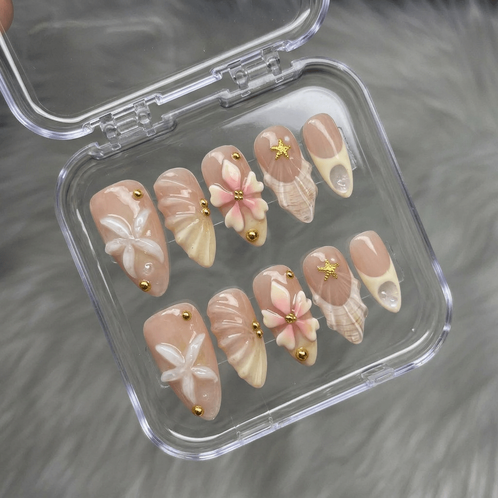 Nacreous Bloom full press-on nail set – sizes XS–L by Handora