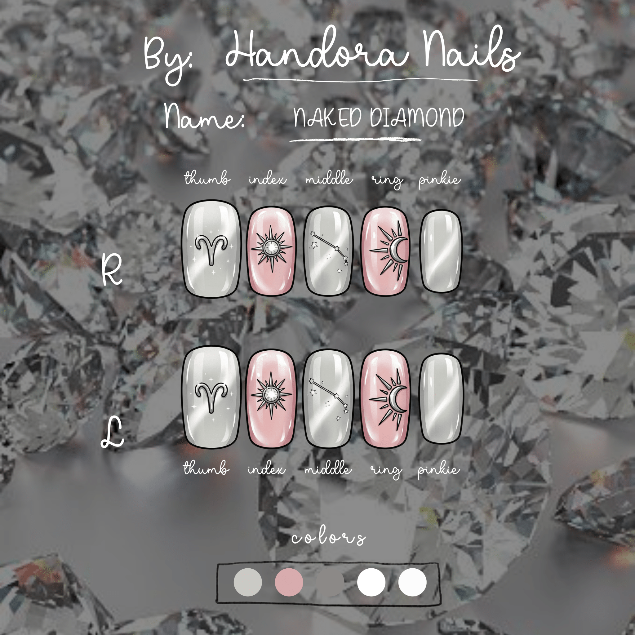 Naked Diamond press-on nails – design close-up by Handora
