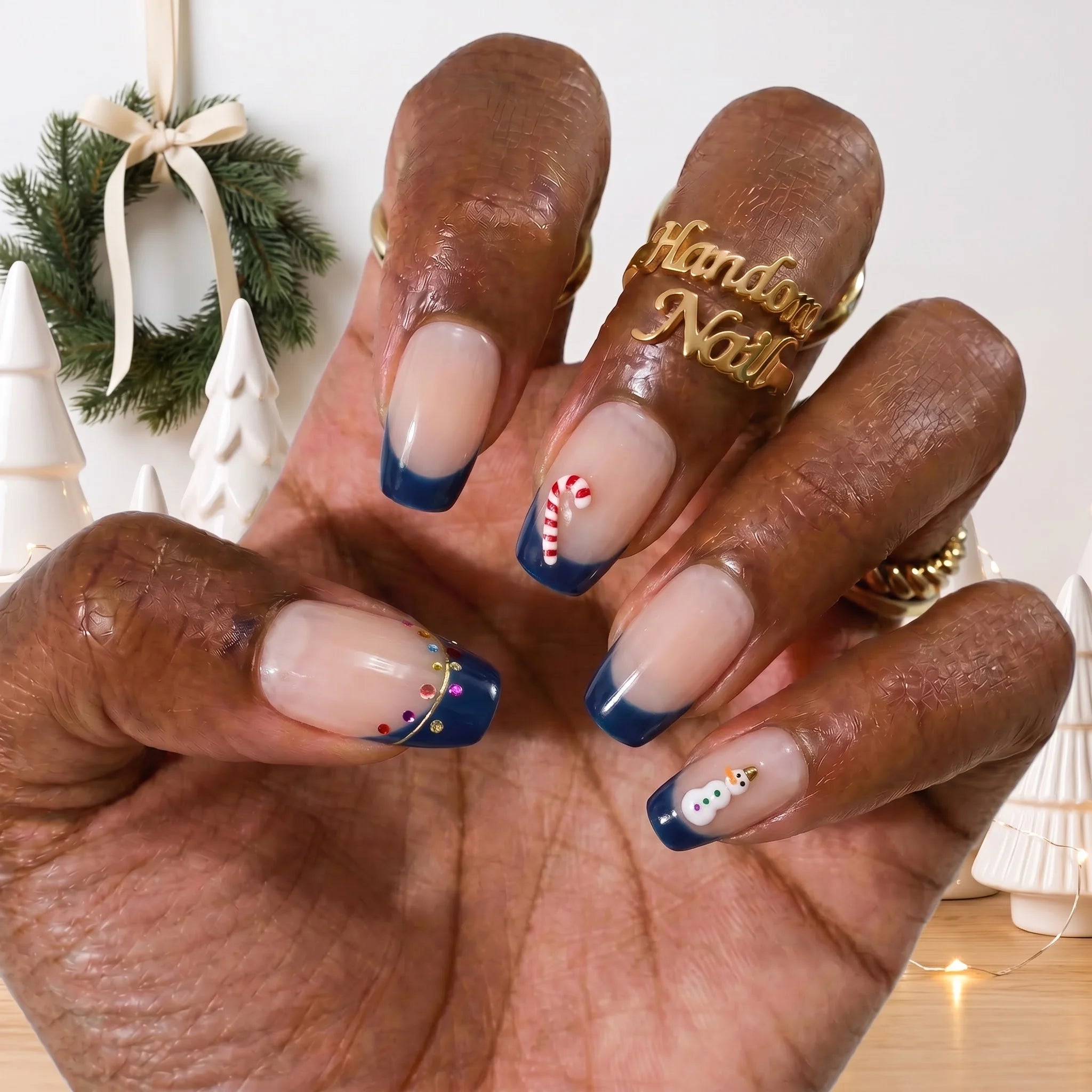Navy Lights Christmas press-on nails - design view 5 by Handora Nails
