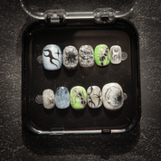 Neon Cyber nail design – handmade press-on nails by Handora