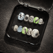 Neon Cyber press-on nails – hand-painted reusable gel set by Handora
