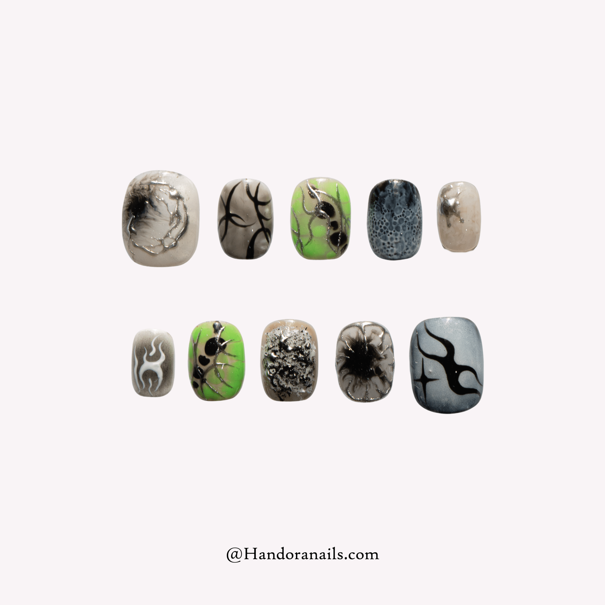 Neon Cyber square press-on nails by Handora