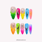 Neon Drip almond 3d press-on nails by Handora