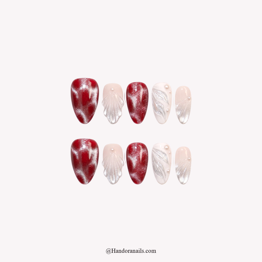 Noel Serenade Christmas press-on nails - white background by Handora Nails