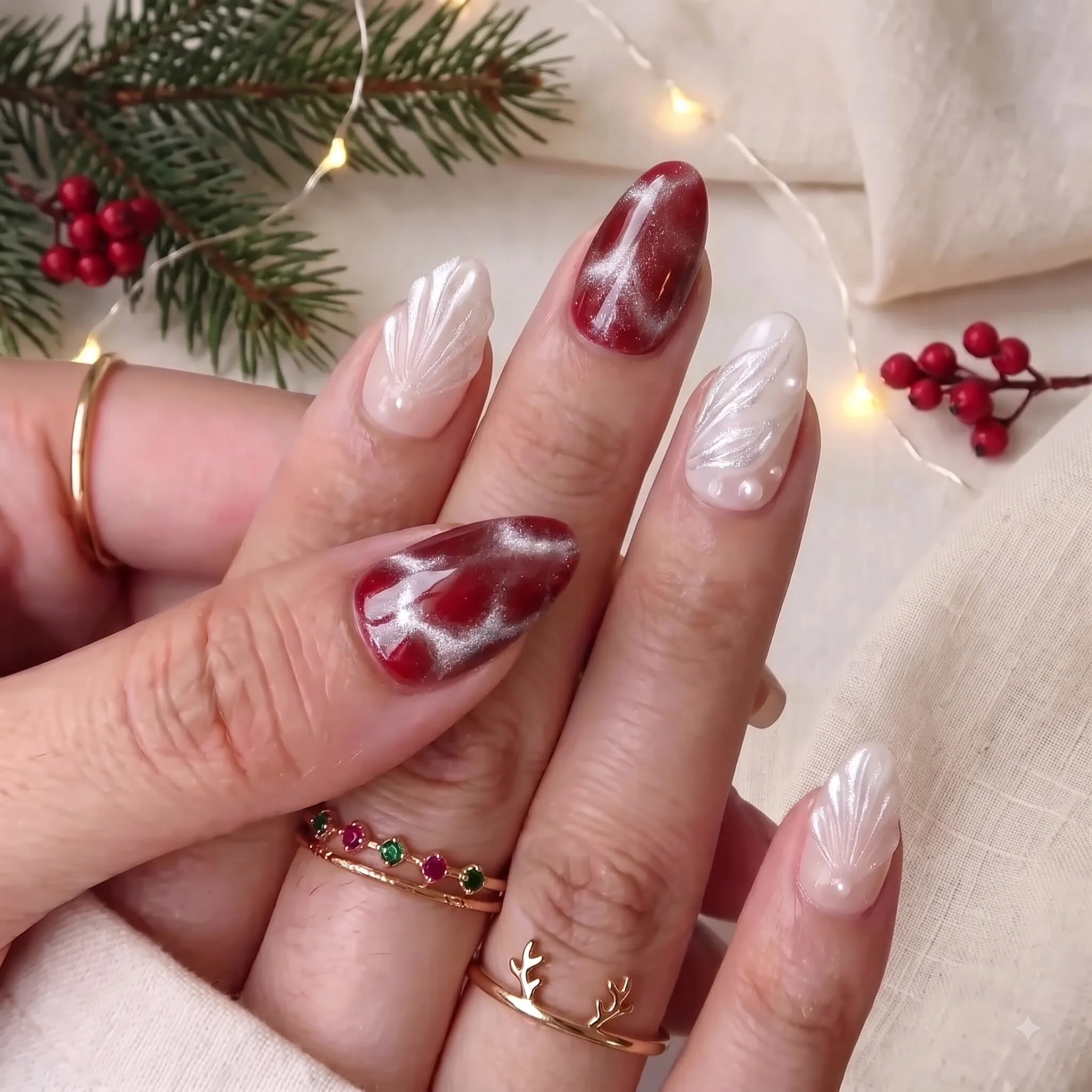 Noel Serenade Christmas press-on nails - design view 5 by Handora Nails