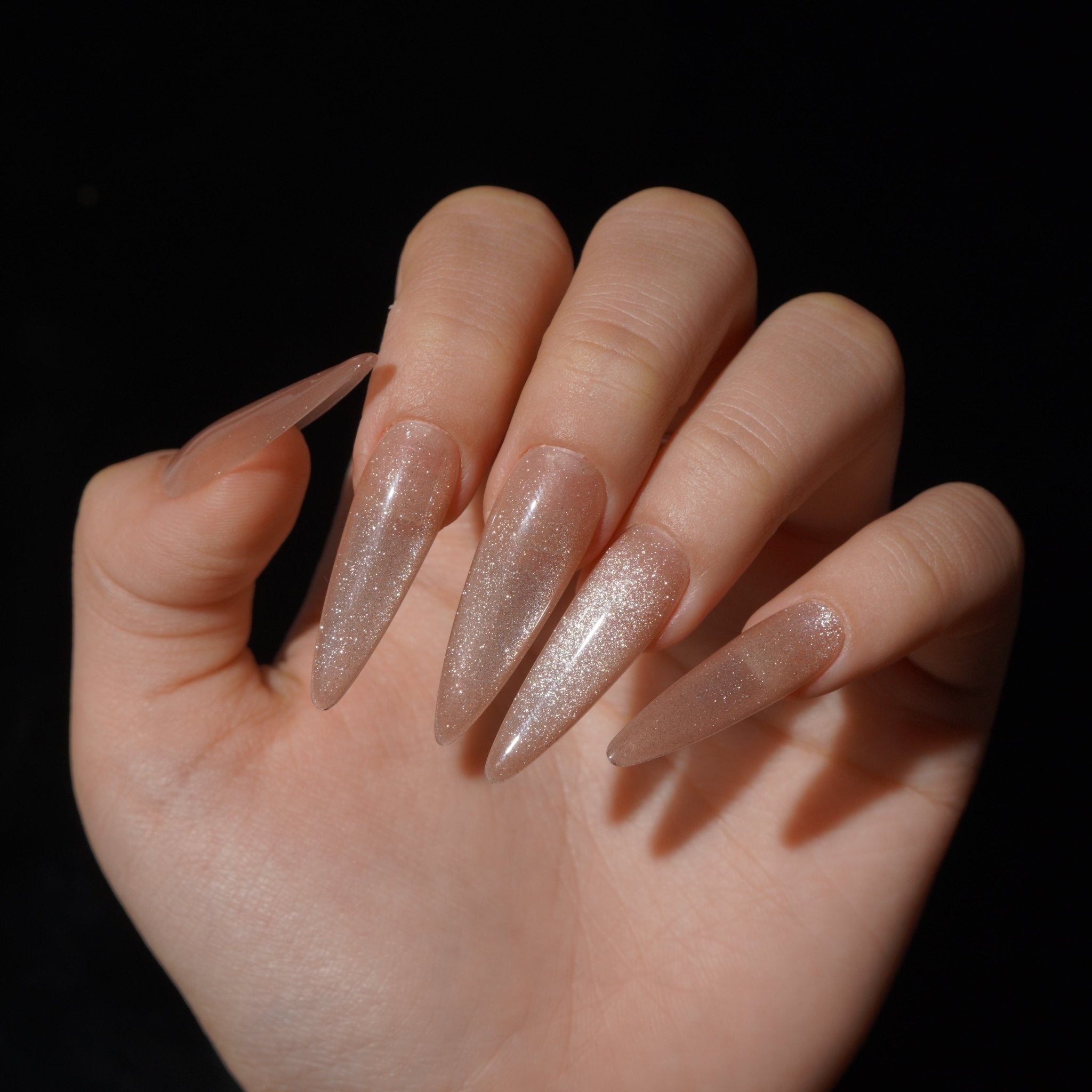 Nudeglow cat eye nail design – handmade press-on nails by Handora