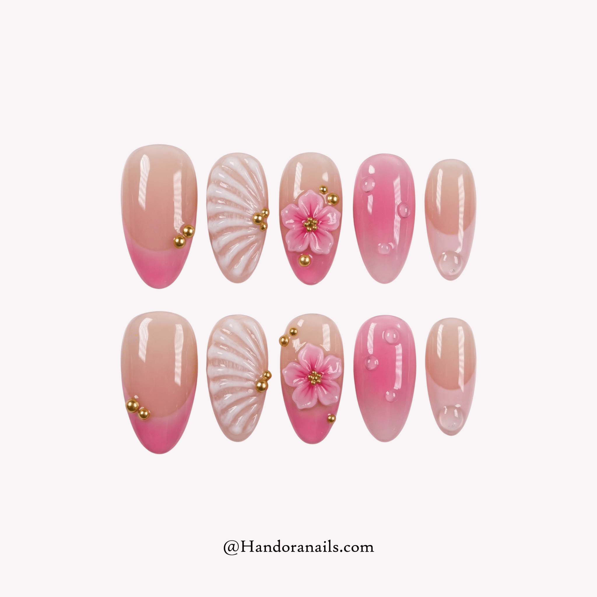 Ocean Blossom blue 3d press-on nails by Handora
