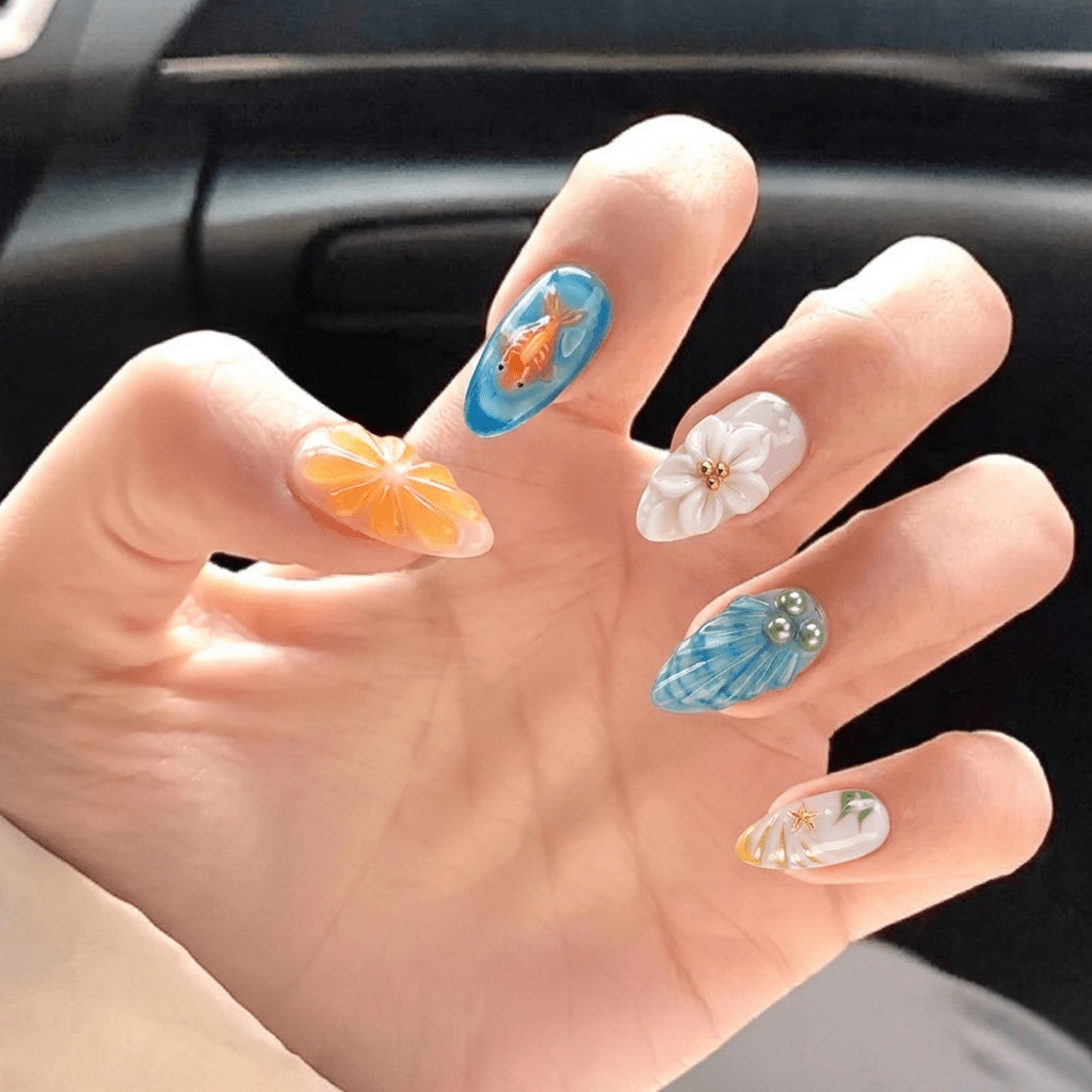 Ocean Charm salon-quality handmade press-on nails by Handora
