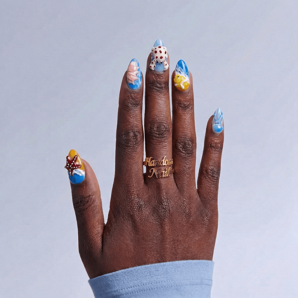 Ocean Creatures nail design – handmade press-on nails by Handora