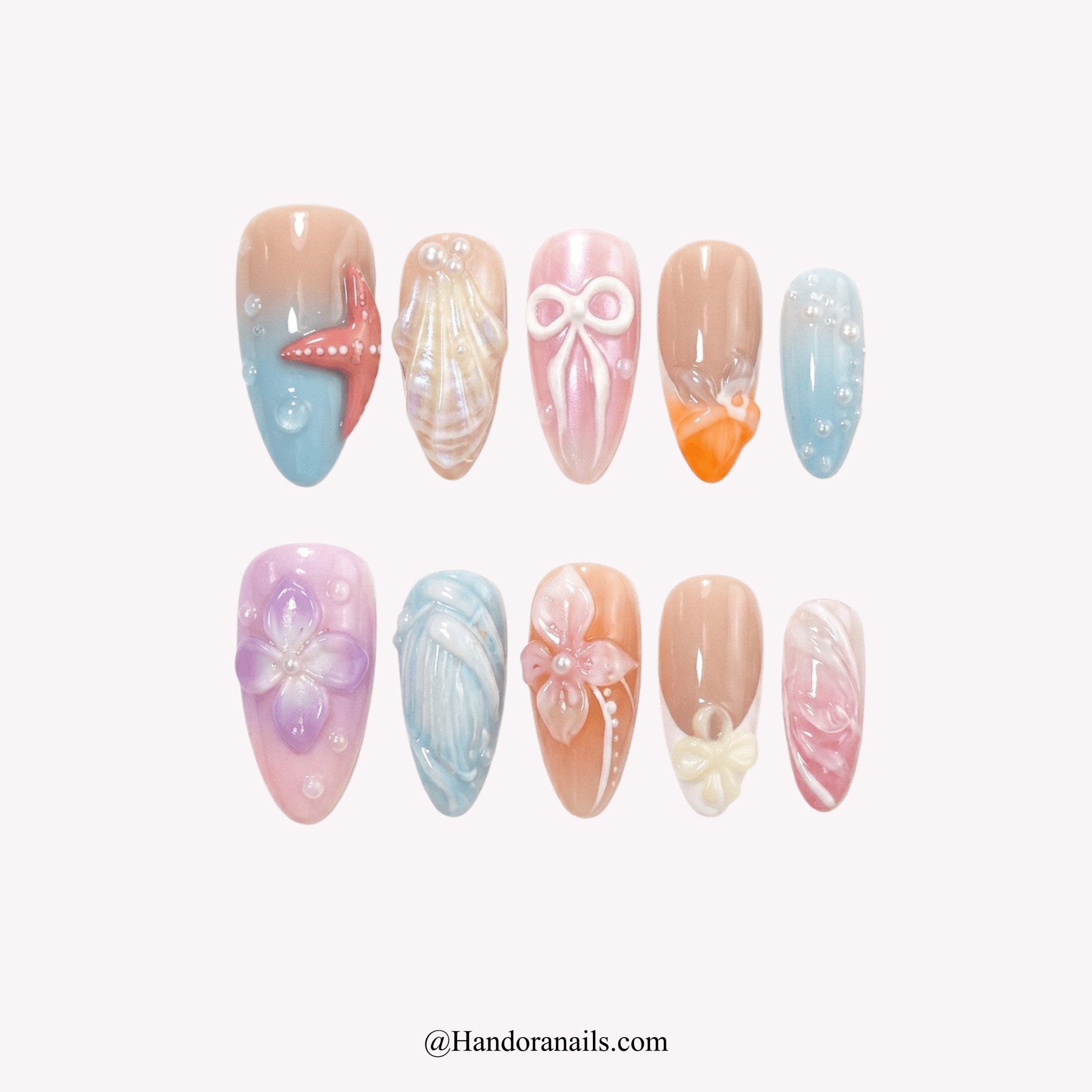 Ocean Fantasy blue press-on nails by Handora