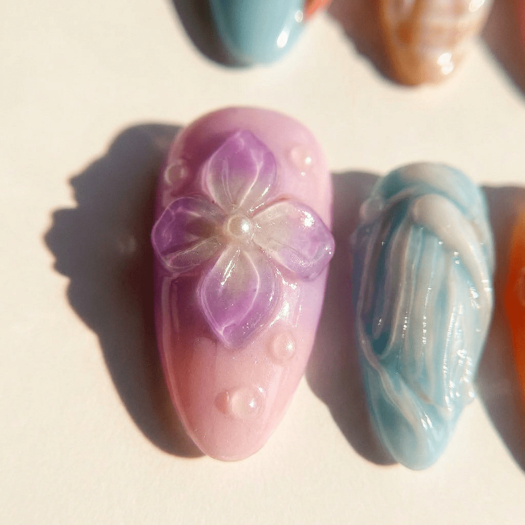 Ocean Fantasy blue press-on nails by Handora