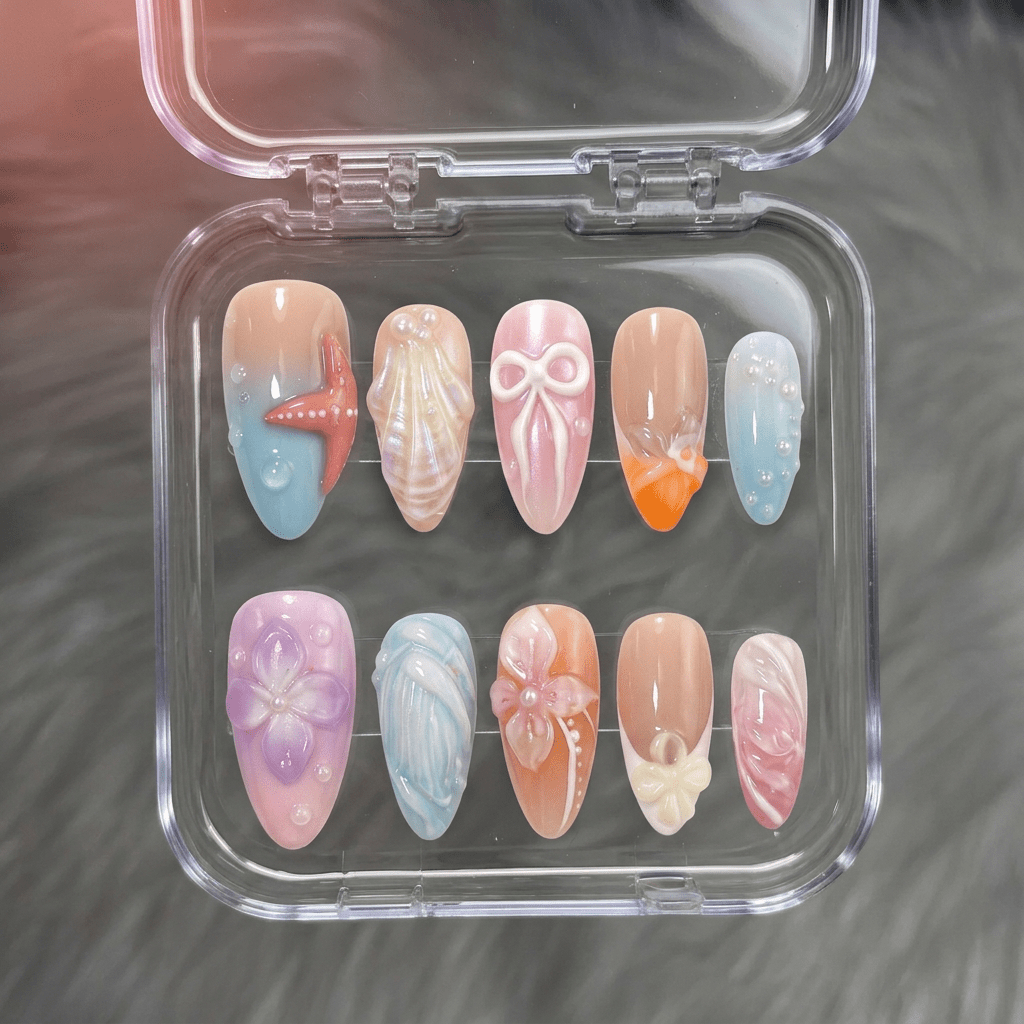 Ocean Fantasy salon-quality handmade press-on nails by Handora