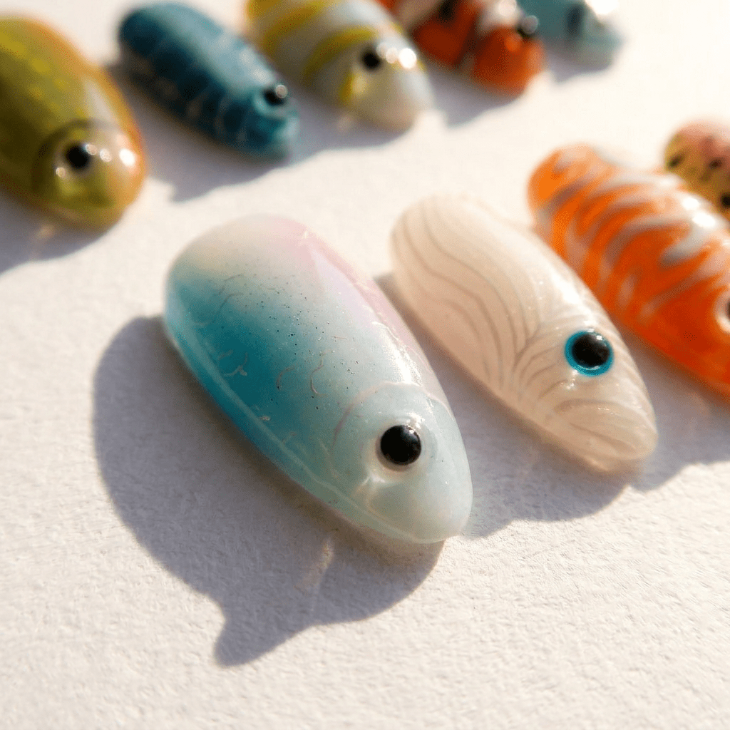Ocean Fishes salon-quality handmade press-on nails by Handora