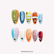 Ocean Fishes blue press-on nails by Handora