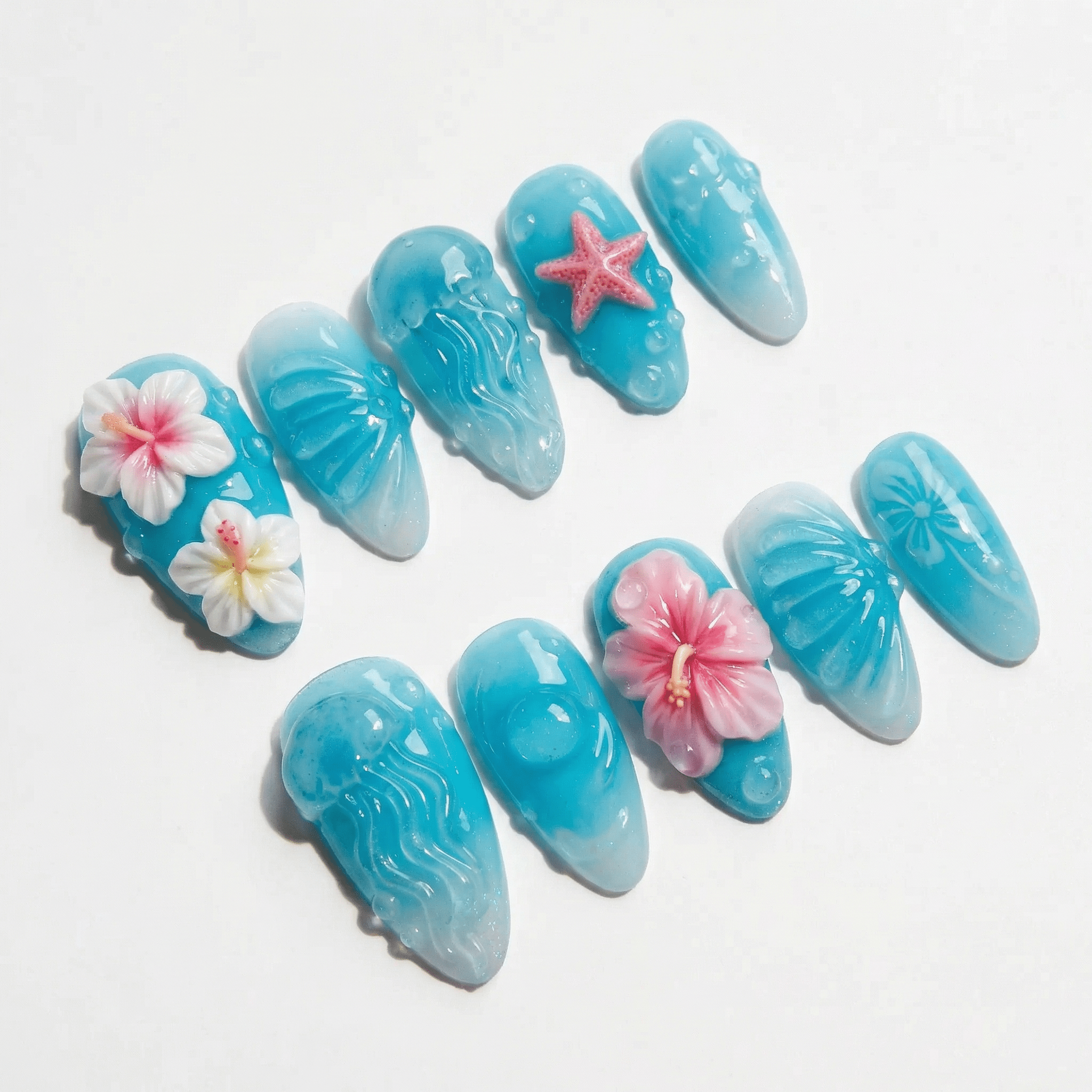 Ocean Jelly blue press-on nails by Handora