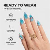 Ocean Jelly press-on nails – hand-painted reusable gel set by Handora