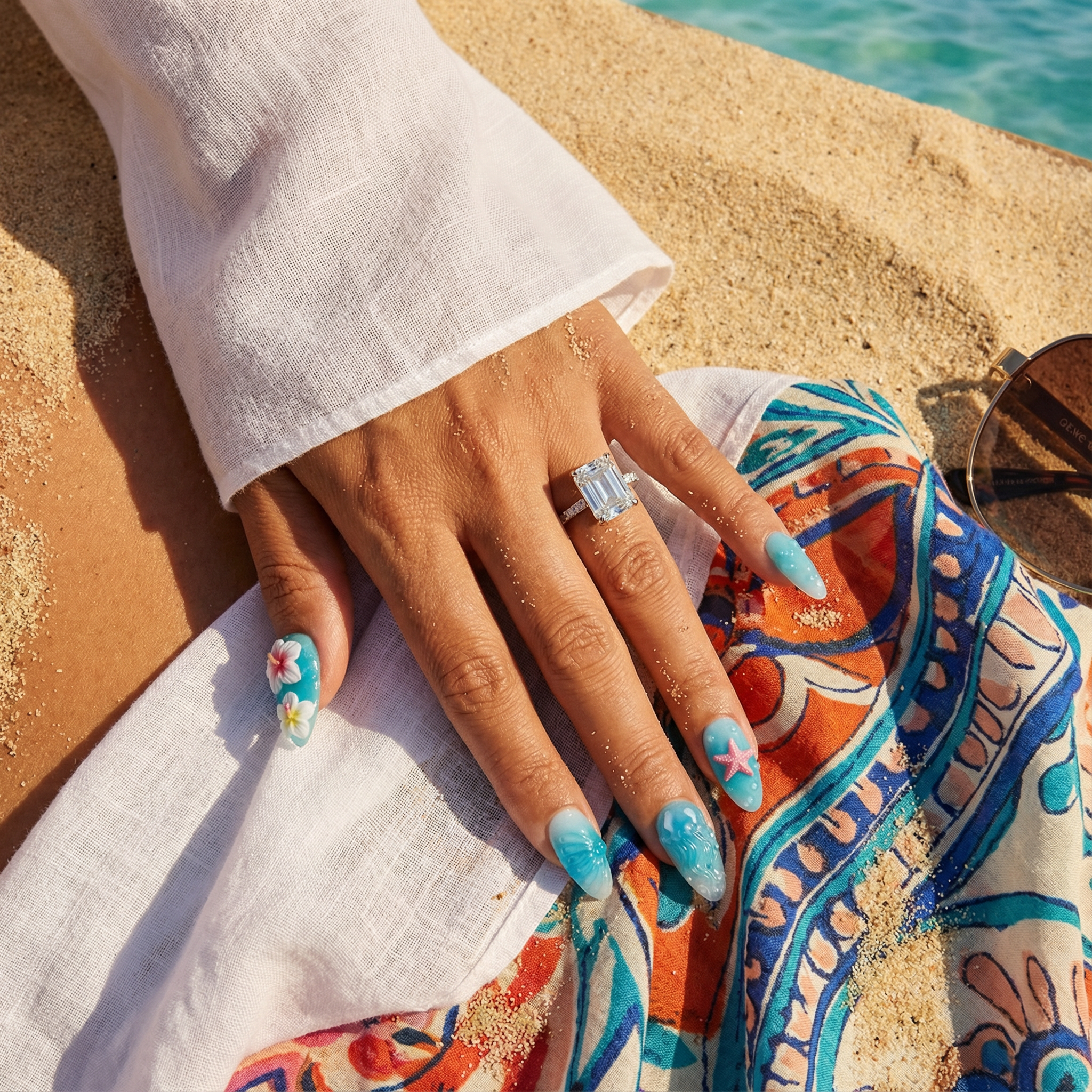 Ocean Jelly 3d nail design – handmade press-on nails by Handora