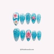 Ocean Jelly blue 3d press-on nails by Handora