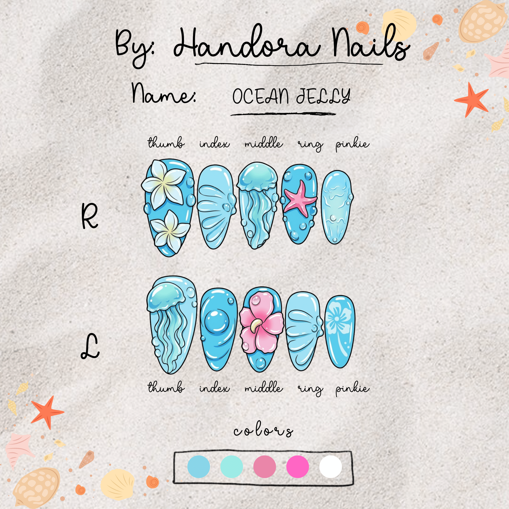 Ocean Jelly full press-on nail set – sizes XS–L by Handora