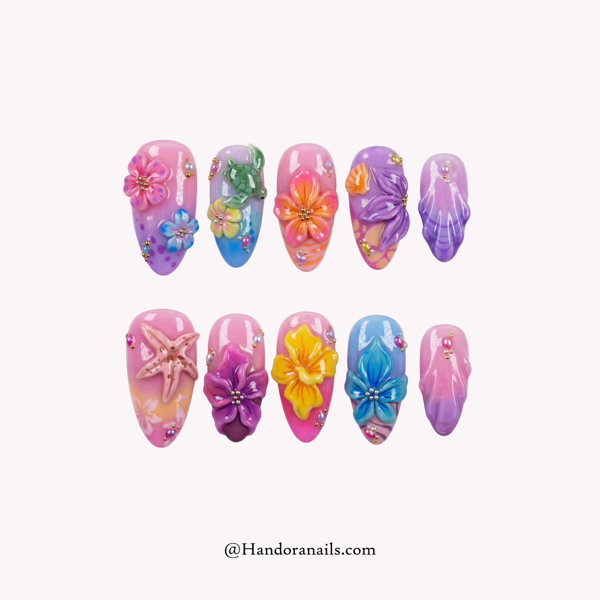 Ocean Magic blue 3d press-on nails by Handora