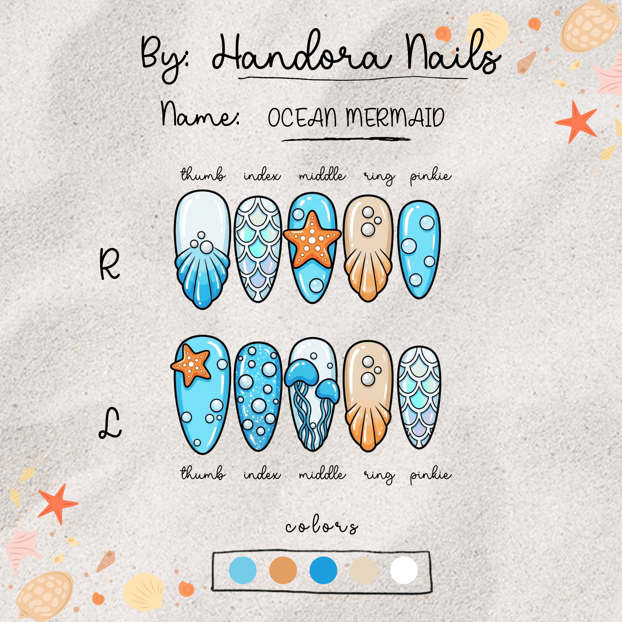 Ocean Mermaid blue press-on nails by Handora