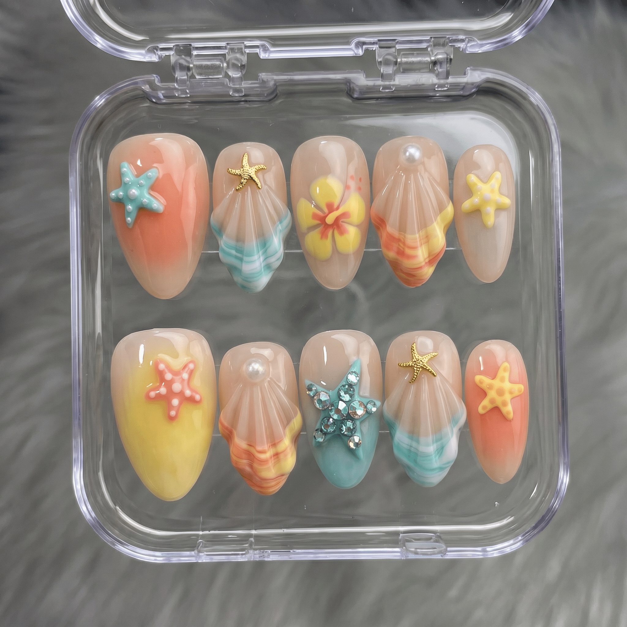 Ocean Oasis salon-quality handmade press-on nails by Handora