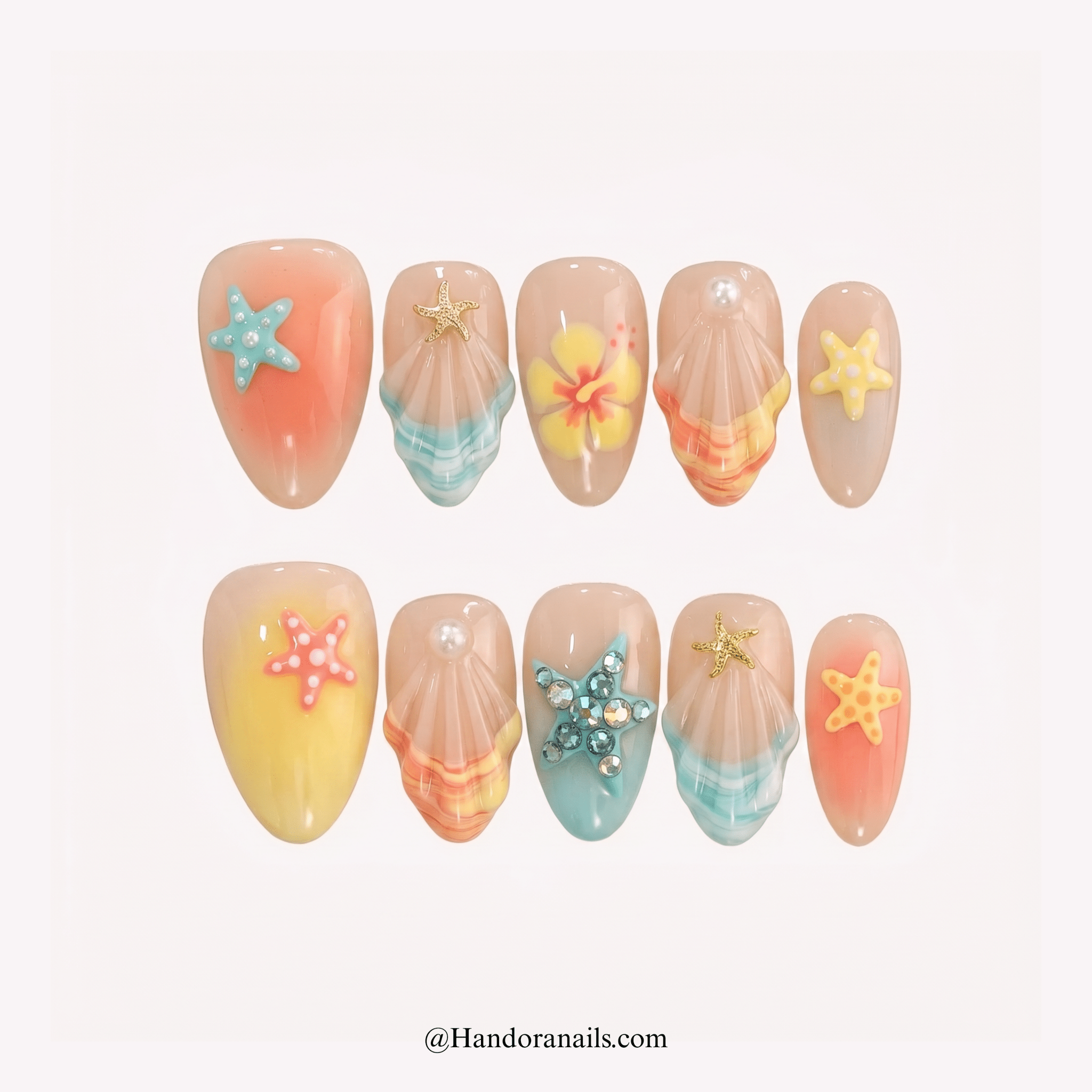 Ocean Oasis blue french tip press-on nails by Handora