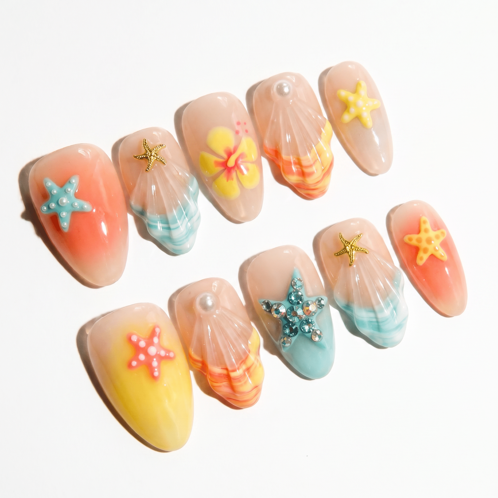 Ocean Oasis blue press-on nails by Handora