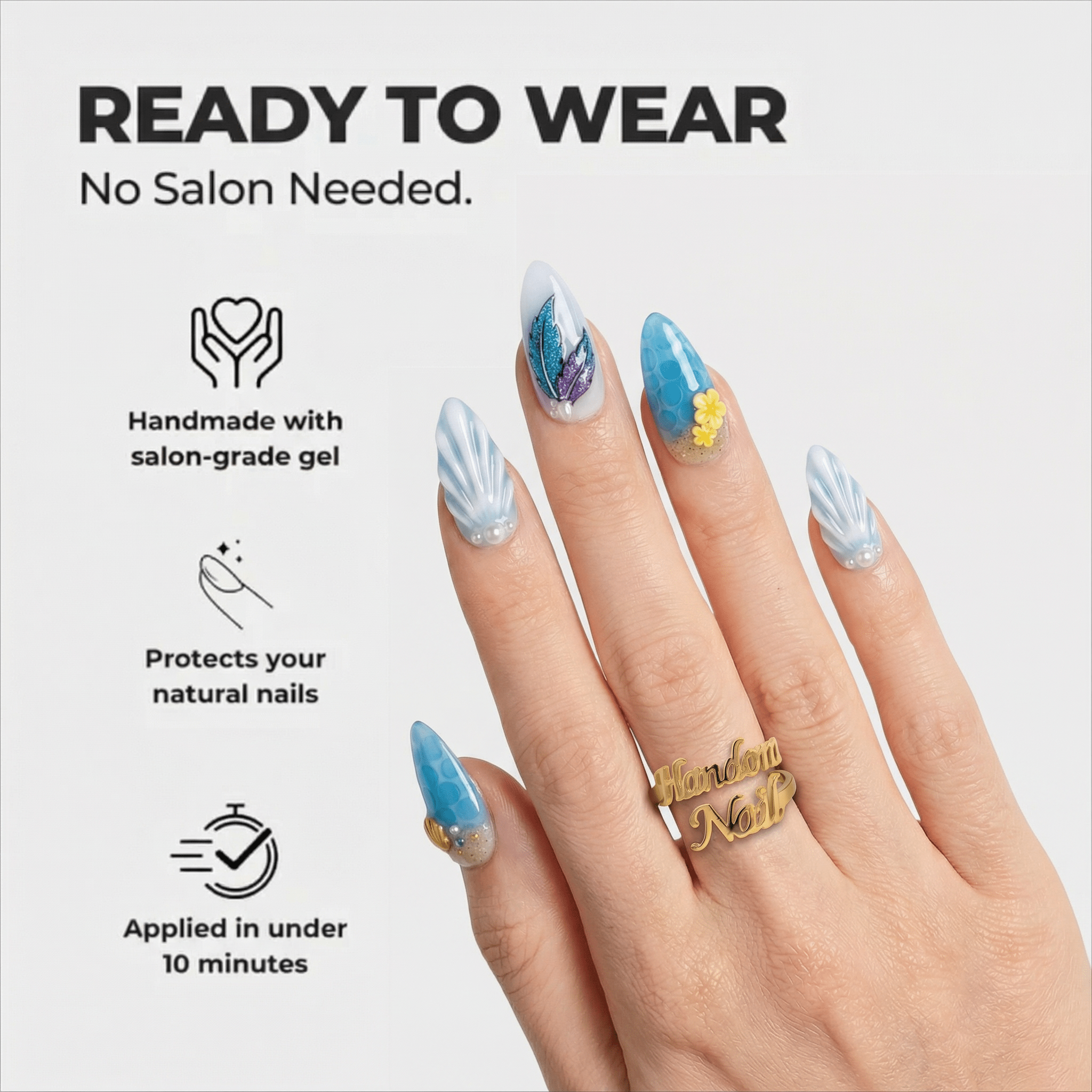Ocean Paradise press-on nails – hand-painted reusable gel set by Handora