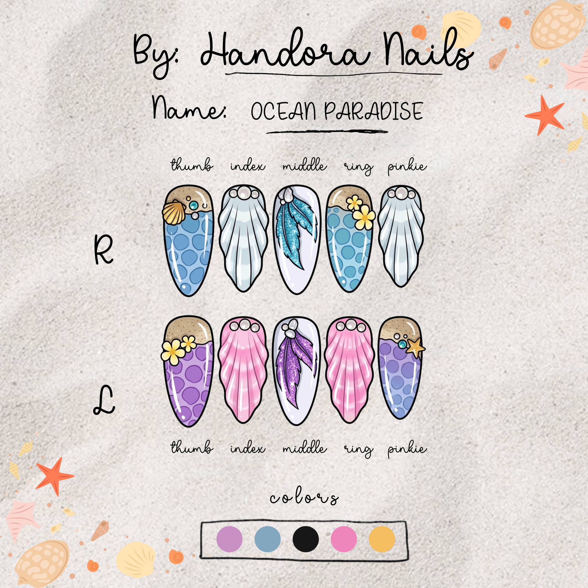 Ocean Paradise blue press-on nails by Handora