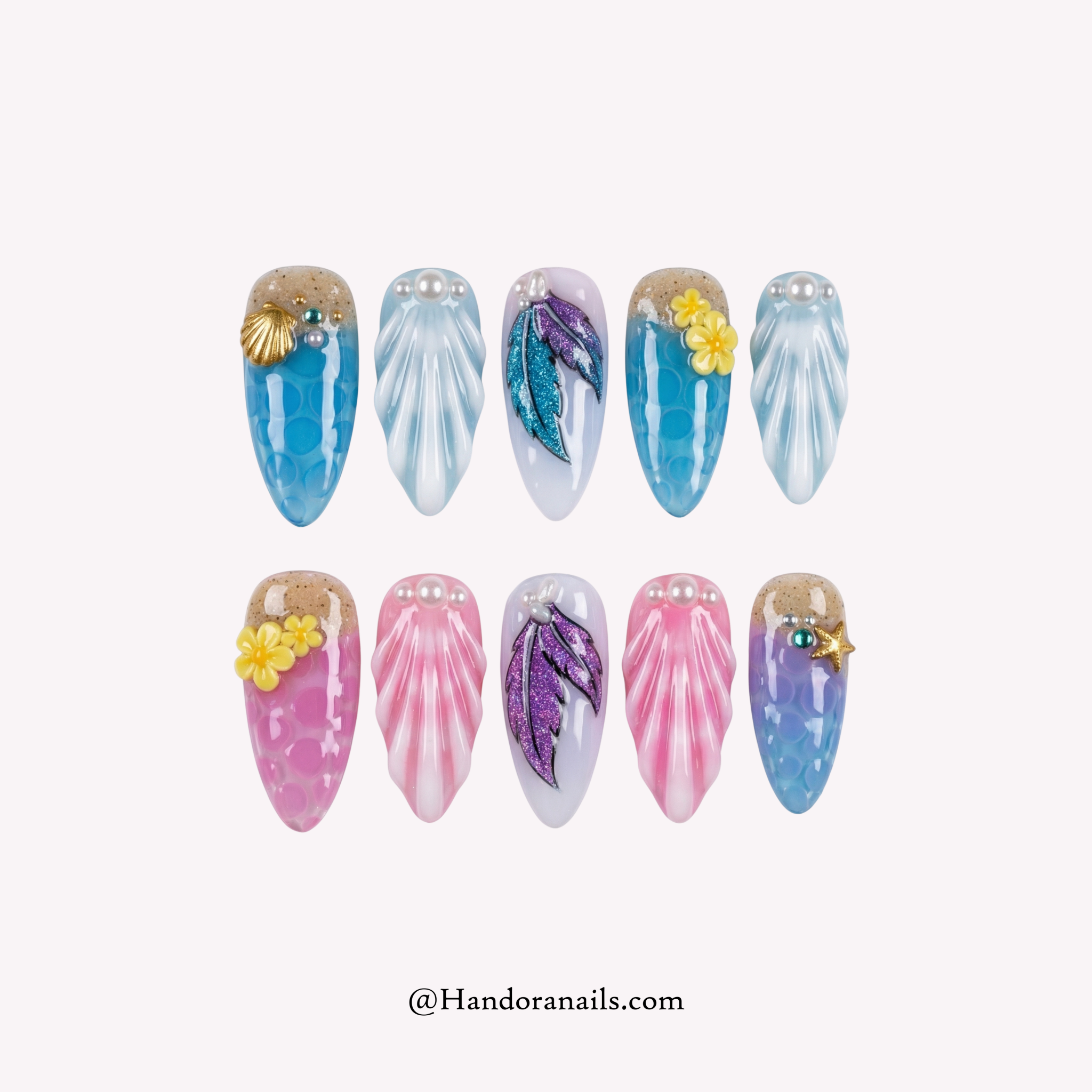 Ocean Paradise blue 3d press-on nails by Handora